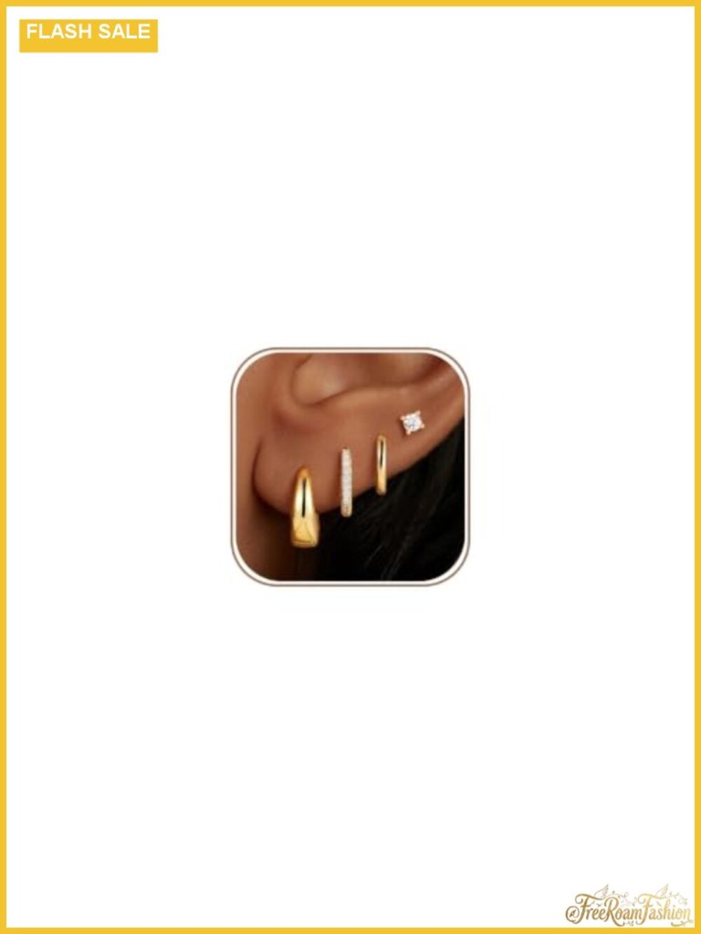 14K Gold Plated Hypoallergenic Hoop Earrings Set for Multiple Piercings